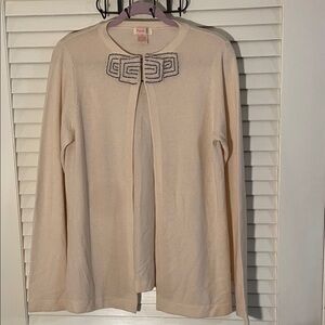 Pink Pineapple Beige Cashmere Beaded Front Hook Detail Lightweight Cardigan